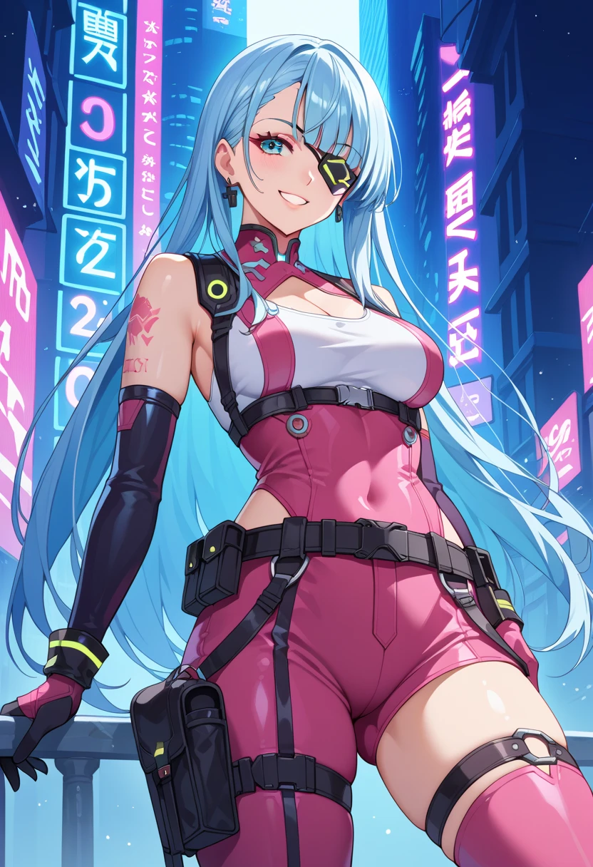 最high quality、best image quality、masterpiece、teenage girl((18-year-old、 By becoming、vest bust、medium bust,wide open breast tea、black eye, light blue hair、Red mesh、long hair、thin,highest valley、red mechanical body、Power cable、show your whole body、Expressionless、walk)),high quality、beautiful art、background((Bright Institute))debris flies、Depth of written boundary、movie、visual art、perfect art、8K,genuine