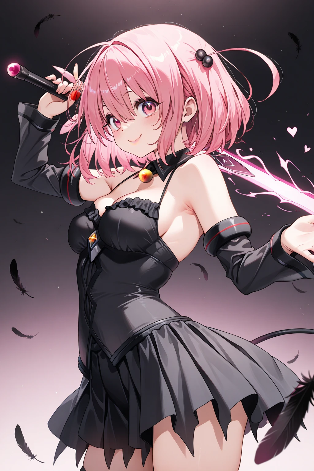 Stabbed in the back with a sword、A sword protruding from his chest、Girl with pink hair、blue eyes