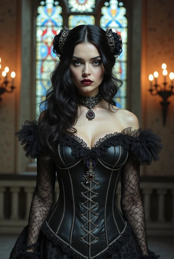 Masterpiece, Yennefer of Vengerberg, intricately detailed background, (UHD, 8K wallpaper, High resolution), Cinematic lighting, award-winning, extremely detailed skin, extra detailed face, high detail eyes, photo-realistic, Zeiss 85 mm F/1.4, by Ellen von Unwerth
