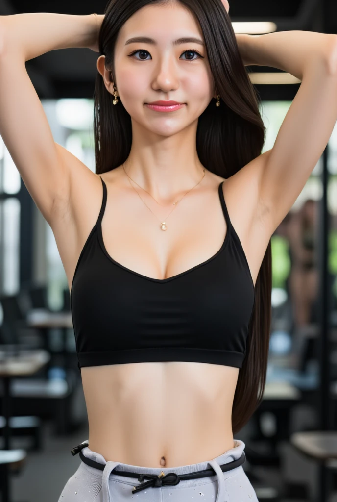 16K Ultra HD,Jilin female model,Sexy hot strong body,Very tall body,Elongated face shape1.3,whole body,Smile,Black Thong