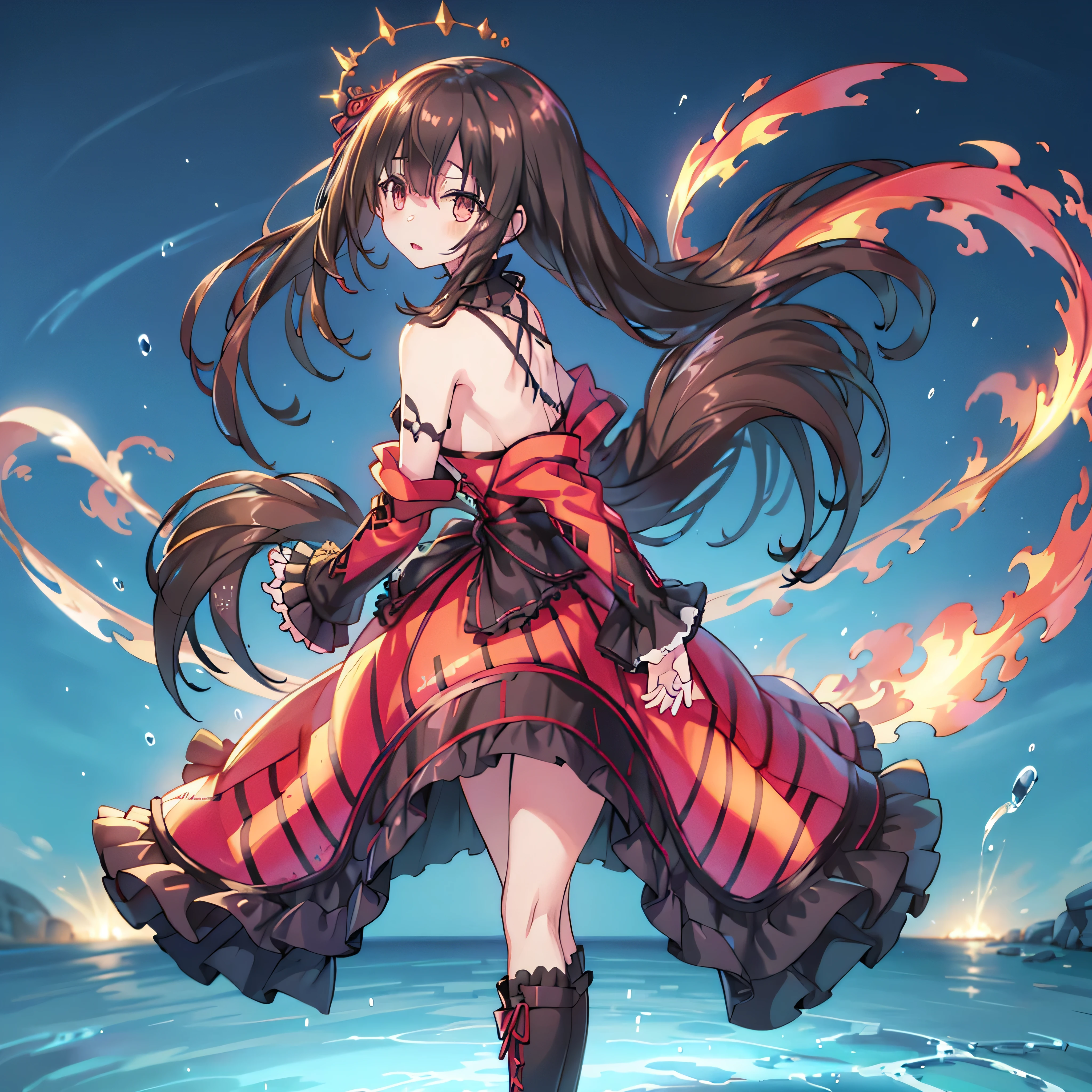 masterpiece, best quality, original flugel girl, dark-themed fantasy, wearing a black elegant dress with deep side slits exposing sideboob, tight and flowing fabric, confident and mysterious expression, glowing dark angel wings, cracked golden halo above her head, long flowing dark purple hair swaying in storm wind, arcane red magic symbols floating around, full body, standing on a floating stone ruin, dark fantasy sky with thunderclouds, gothic light beams, sfw sexy, anime style