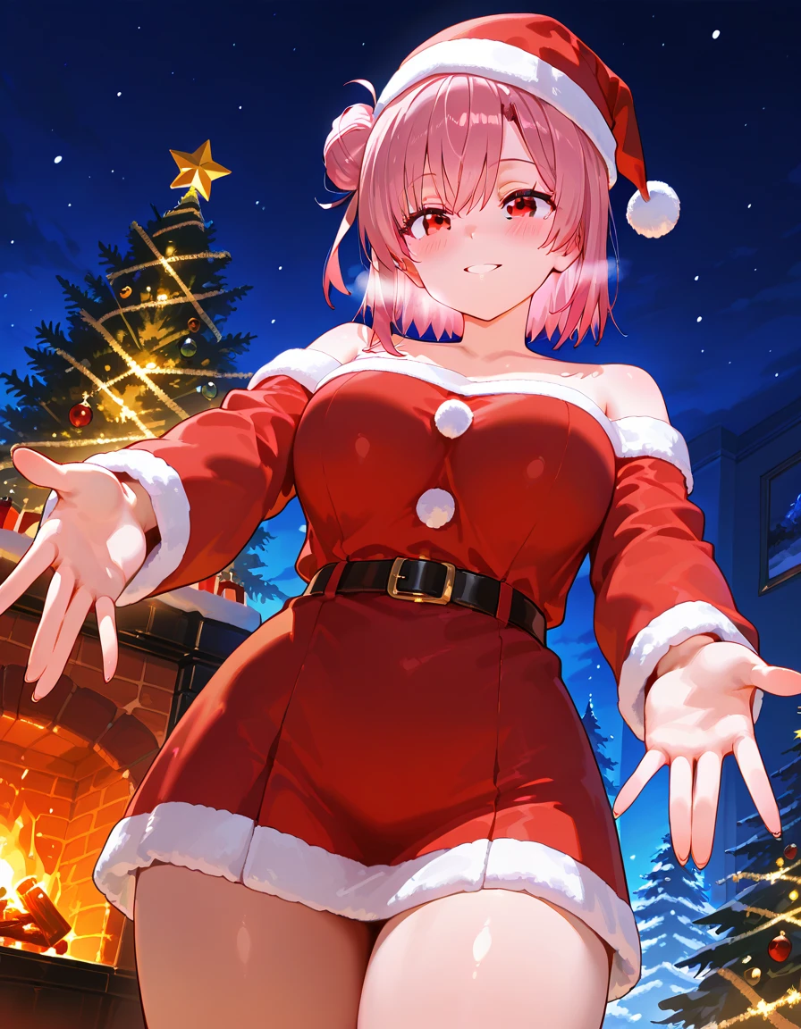 Dark-haired junior high school girl、Japanese、Berry Short、mash、Bobcut、cute、Large breasts、The chest is emphasized、Christmas Cosplay、Embarrassing、Red face