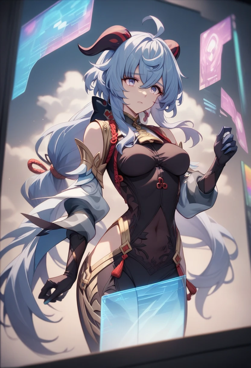 <lora:CREATED_ANIME_ShingekiNoBahamut_nina_v01_5nina_15reg_auto:0.8>nina \(shingeki no bahamut\), devil disguise black, blue hair, horns, detached sleeves red, demon tail black, smile, full body, amber_eyes, 64K, f1.2, 800mm, UHD, dynamic lighting, anime screencap