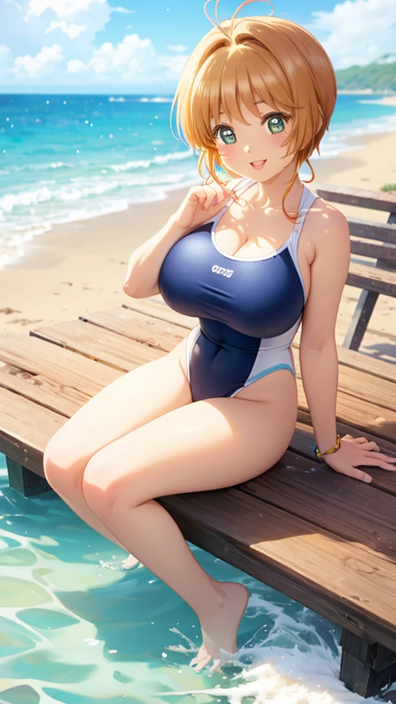 Cute older sister swim wears Peeling off embarrassed from large boob teats