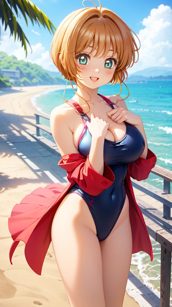 (masterpiece), (very high resolution), (highest quality), (very detailed), (high resolution),

dq8jessica, orange twin tails, pink high leg one piece swimsuit, glamorous big breasts,
smiling face,

Blake

beautifully detailed eyes,
(beautifully detailed face),
standing pose,

outdoors, daytime, blue sky, sunlight,
depth of field, field,