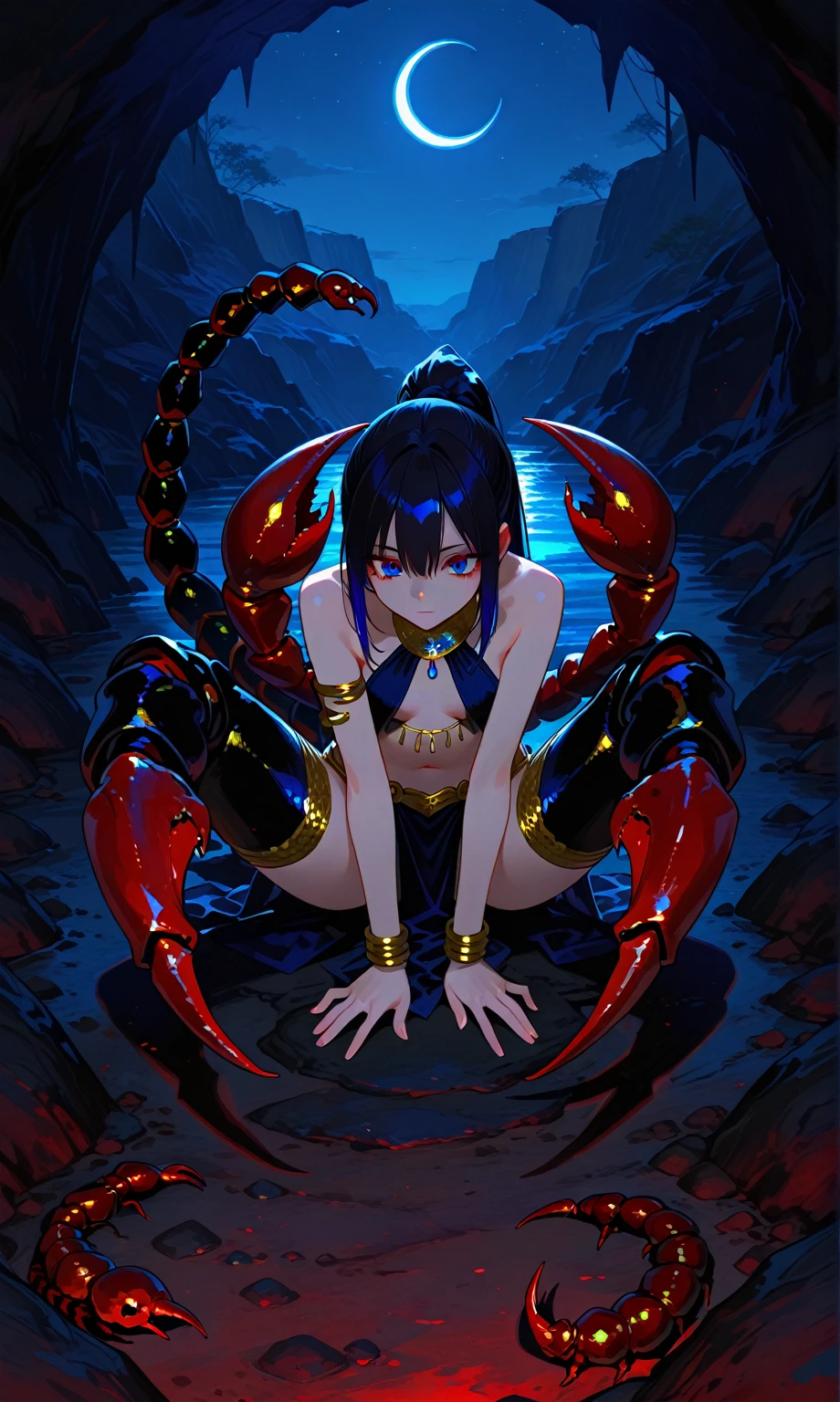 The large worm 3 crawls on Ishtar's crotch and sucks，Expression fear，The barefoot，tentaculata，Ishtar was tied