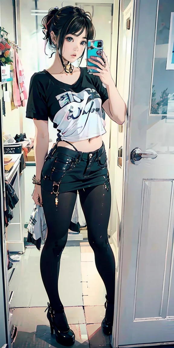 1girl dark skin, small breasts, wears thick-framed glasses that highlight her facial features, with short hair, ponytail and gray, silver shirt, Underneath the shirt she wears another tight shirt, with details in vibrant colors reminiscent of the stars and planets of outer space, and a blue skirt high-top boots with non-slip soles,(full body:1.8), (upper body up:0.3), (hyper realistic:1.4), (realistic:1.3), (best quality real texture skin), Detailed eyes, detailed face, PERSEPHONE, (SFW:1.5) Hyperrealistic, LESS saggy breasts, (SMALL BREASTS:1.5), (HUGE LEGS:1.5), (LESS THIGHS:1.5), pernas perfeitas, pernas perfeitas, pernas lisas, pernas lisas e perfeitas, pernas torneadas, coxas torneadas, pernas lisas, coxas lisas. (pose erótica:1.5), (sobrancelhas espessas:1.2), (Grandes olhos roxos:1.2), (olhos ultra detalhados:1.4), (Olhos de alta resolução:1.1), (textura de pele ultra detalhada:1.4), (Belo corpo tonificado:1.1), arco de cabelo, (Pele úmida:1.1), (rosto sensual:1.5), (tan, muscular, , child, toddlers, girl, teen, sd character:1.5), (SD CHARACTER:1.5), (SD, CHARACTER:3.0), LITTLE PERSON, SMALL PERSON, MIDGET, (tan, muscular, , , child, , toddlers, chibi, sd character:1.1),