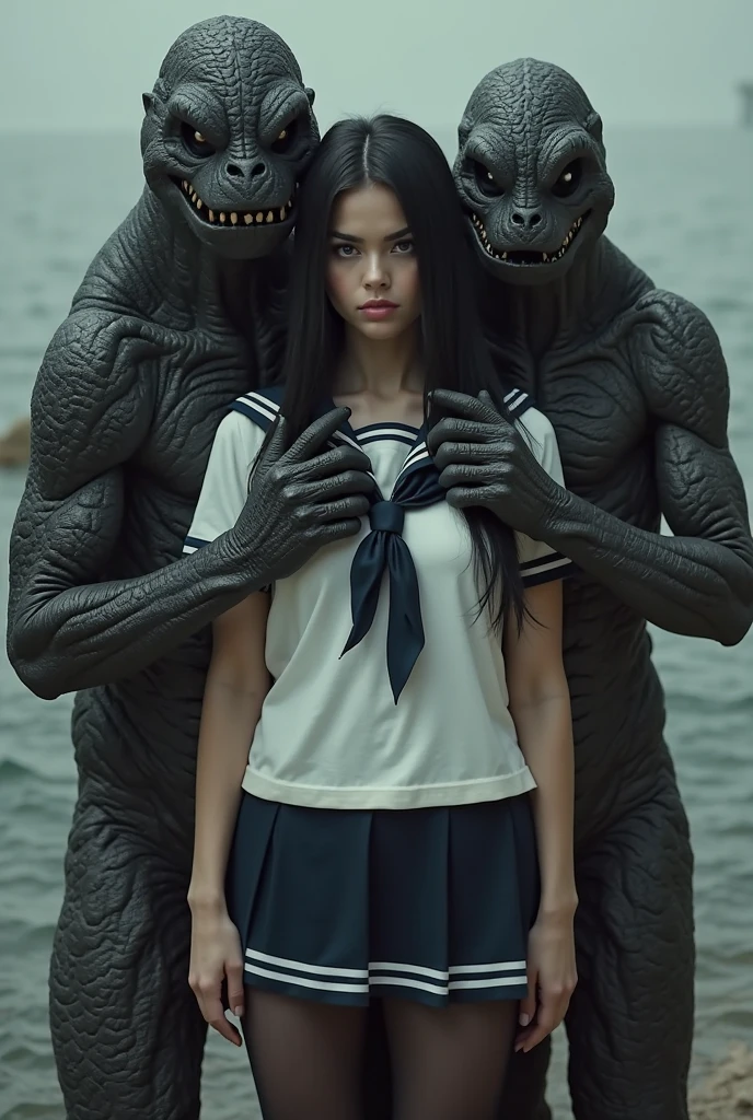 alien monsters! in the background of a family group photos on the moon, sepia toned images, old Daguerreotypes styled