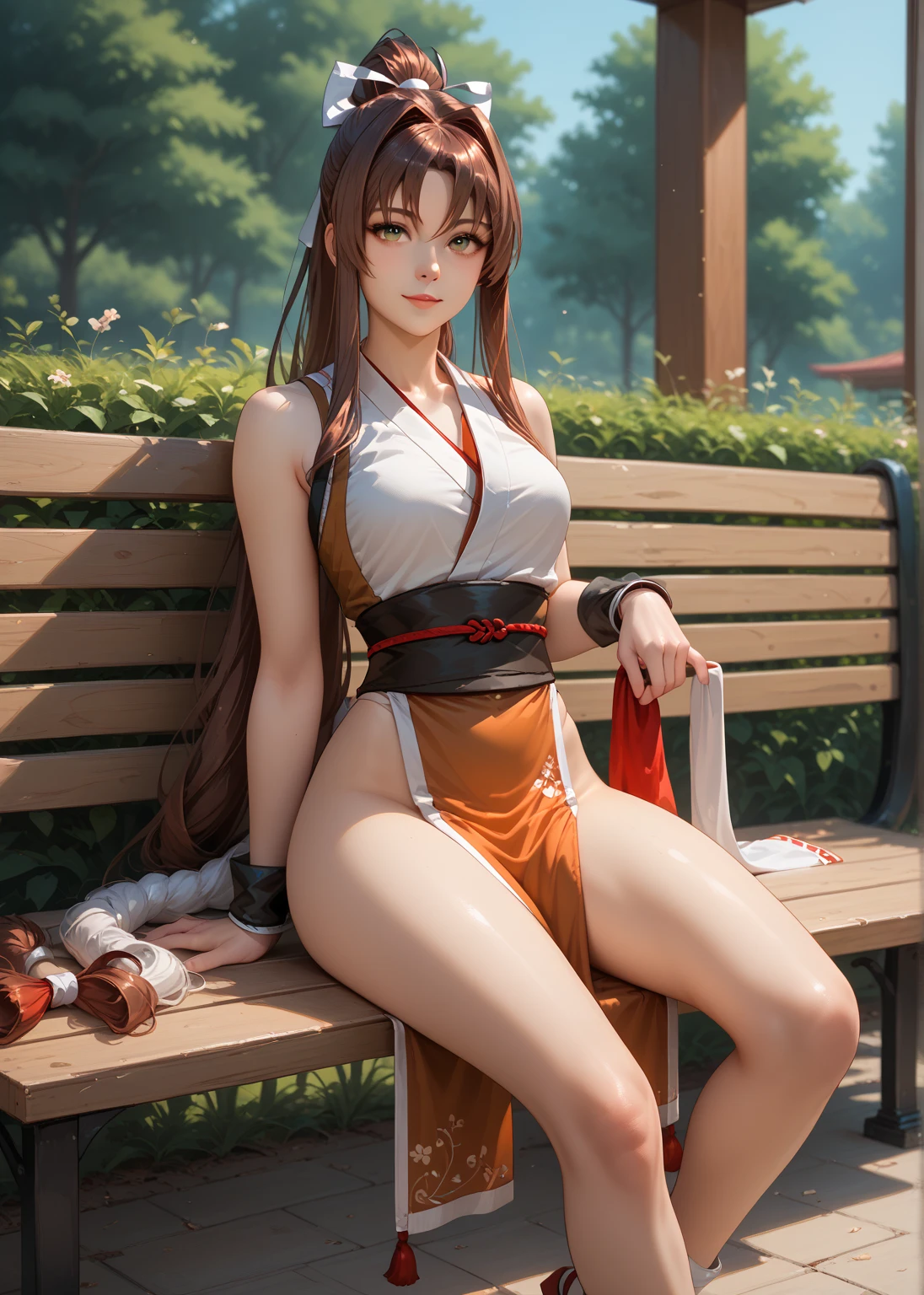 Mai shiranui, big boobs, sexy face, anime, Full HD, sitting, kof character --auto