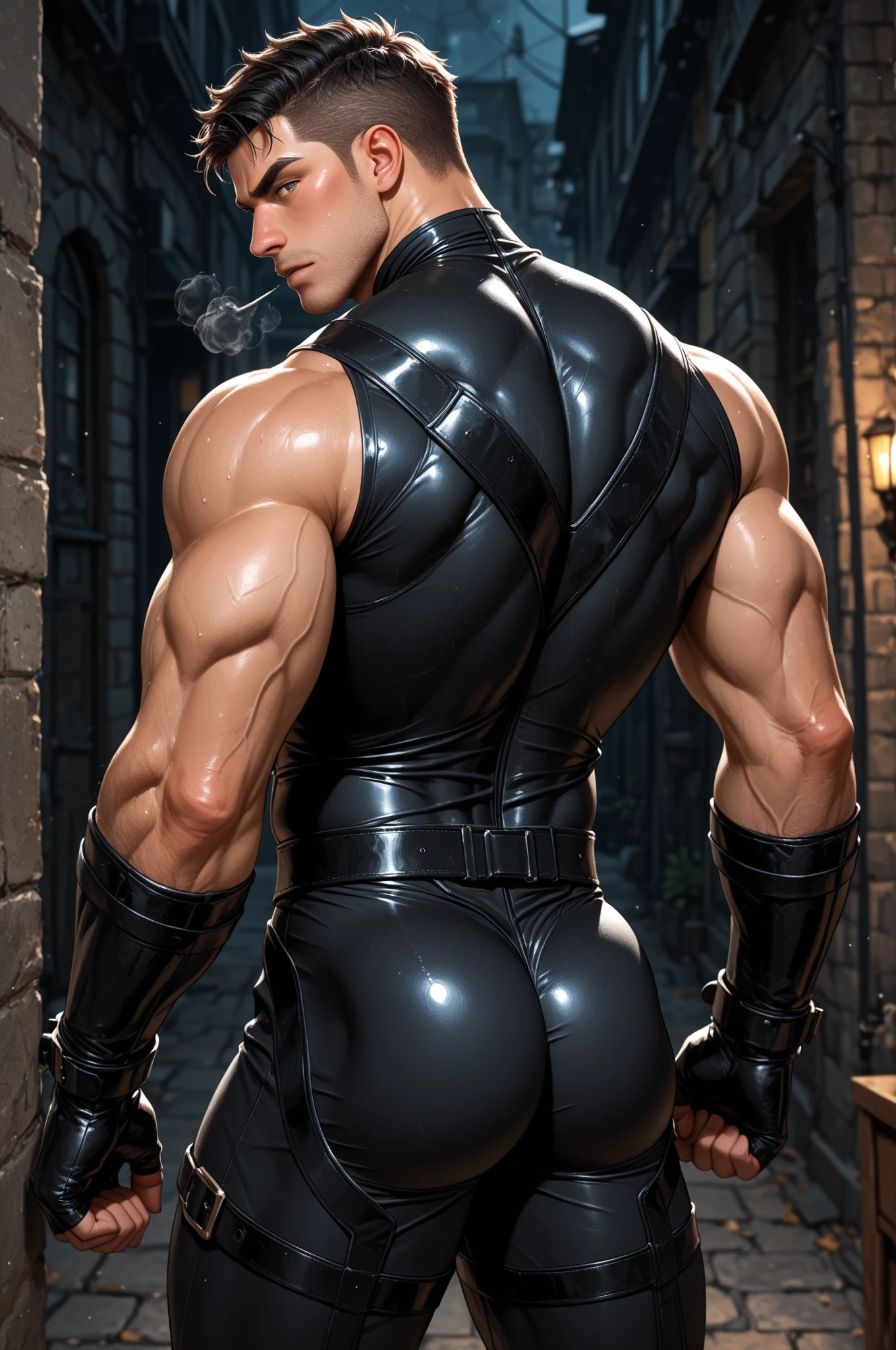 [from behind]::2,a gay man in [overknee boots]::4,underwear,handsome,beautiful eyes,full body,in the style of romantic manga,anime styles --auto --s2