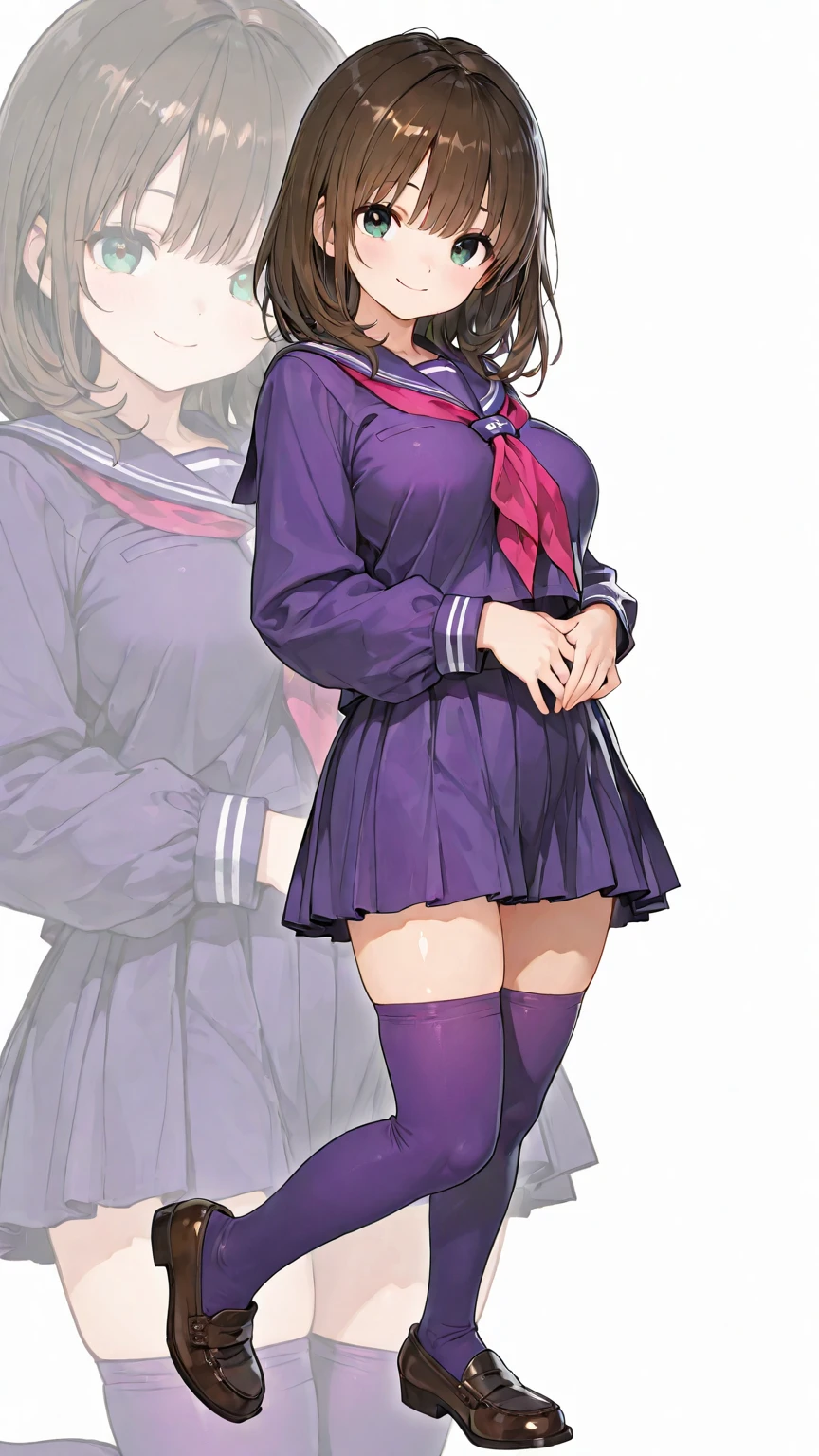 (nsfw),(high resolution),(high resolution),(High definition),(8K),yoshizuki_iori、1 Girl、School_uniform_Purple_shirt_Blue_skirt_White_neckerchief_Black_thighhighs、Outdoors、Black Panties、picha、