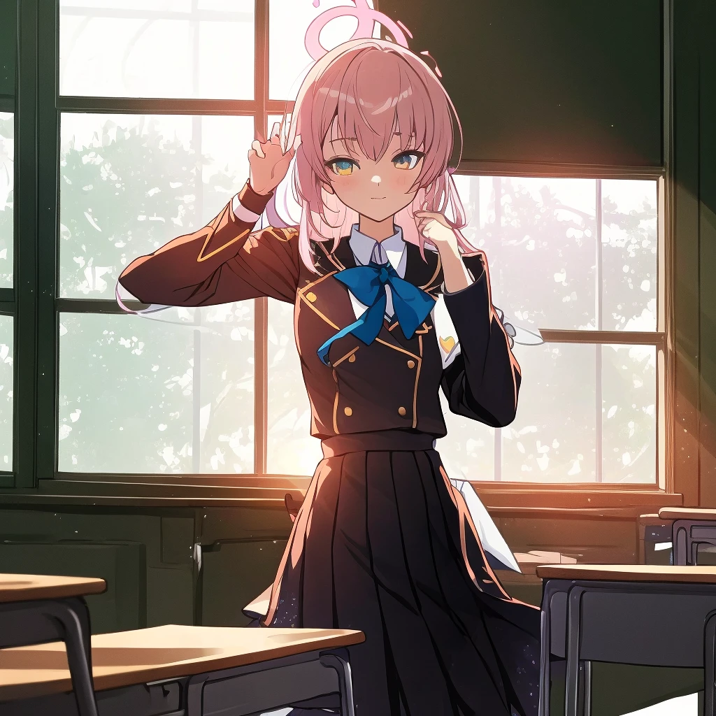 Anime-style image of beautiful slender young man in office clothes in shorts. Vest. White blouse. Ribbon at chest. --auto --s2