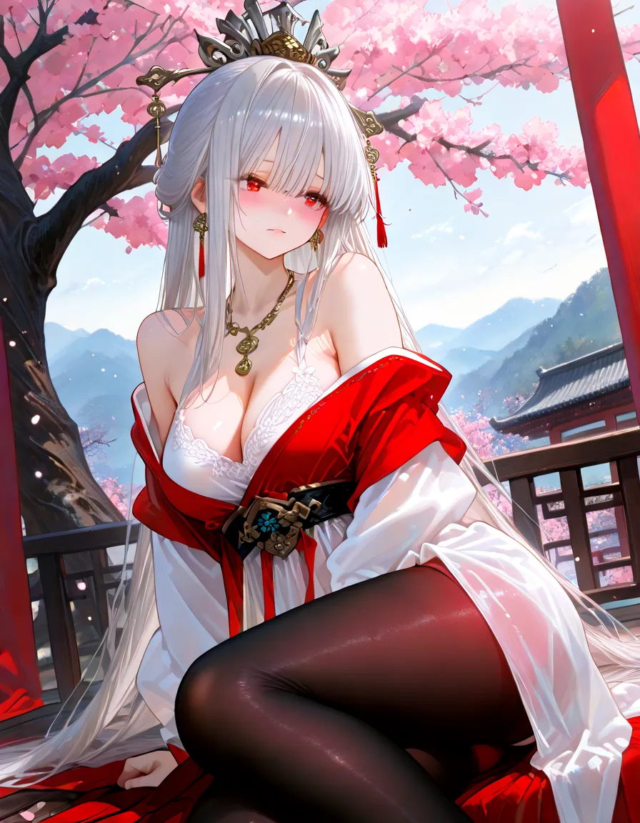 Godess of poison, beautiful, wearing white and red lingerie (delicate fabric 1.3), (translucent fabric 1.3), sitting in japanese shrine, HD, Stunning, Character, Portrait, (muted natural colors:1.3) Intricate, High Detail, dramatic, Subsurface Scattering, Award Winning, Masterwork, Masterpiece, maximalist, dark magic symbols , 8k, high detail, (High Resolution), (8K), (Very Detailed), darkness, cinematic, shades of green