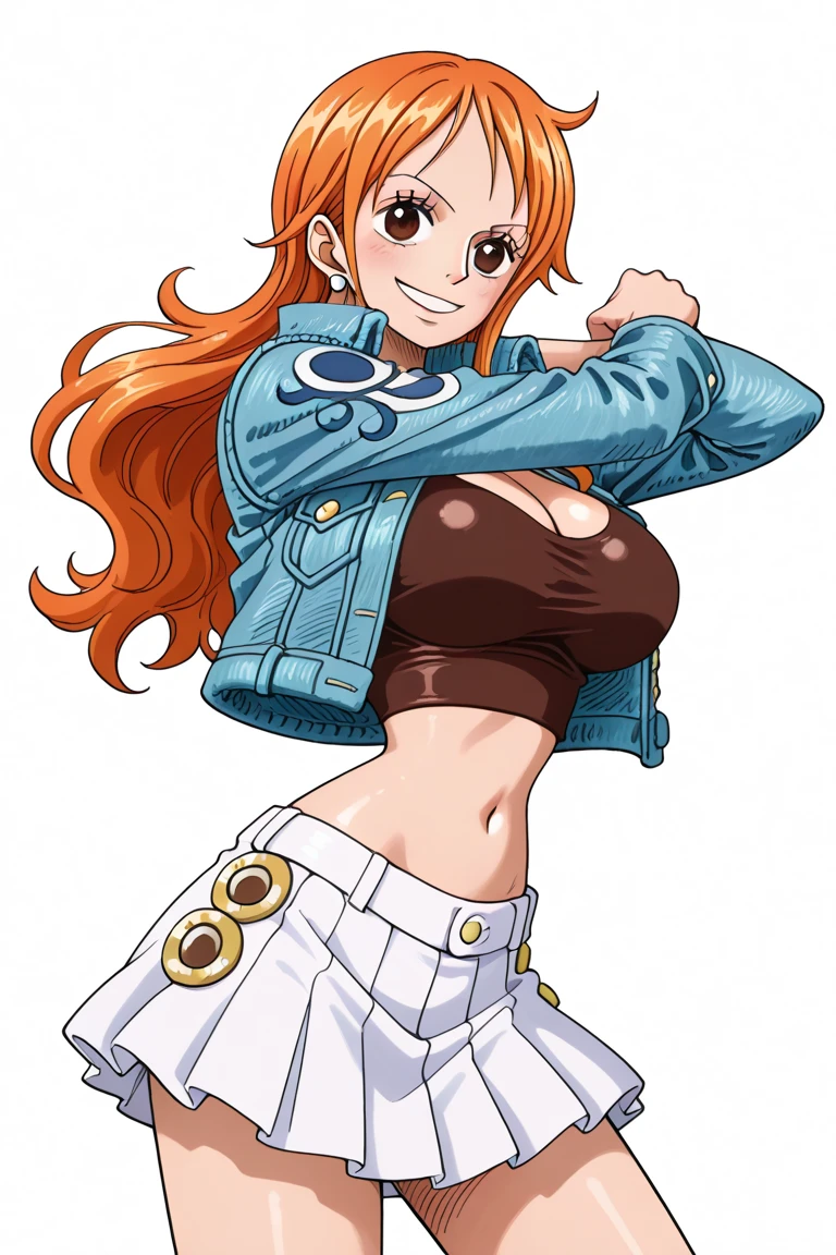 
22:18:00 
Expires in 29 Day(s)
((masterpiece)), ((high quality)), ((detail)), 1girl, solo, nami, pirates, standing, slim body, big breast, big chest, cute girl, orange hair, long hair, round black eyes, naked, green bra white stripes, sagging pants, blue jeans, leather belt, metal buckle, wooden sandals, realistic, reality, ultra detailed, high quality images, 8k wallpaper, 8k