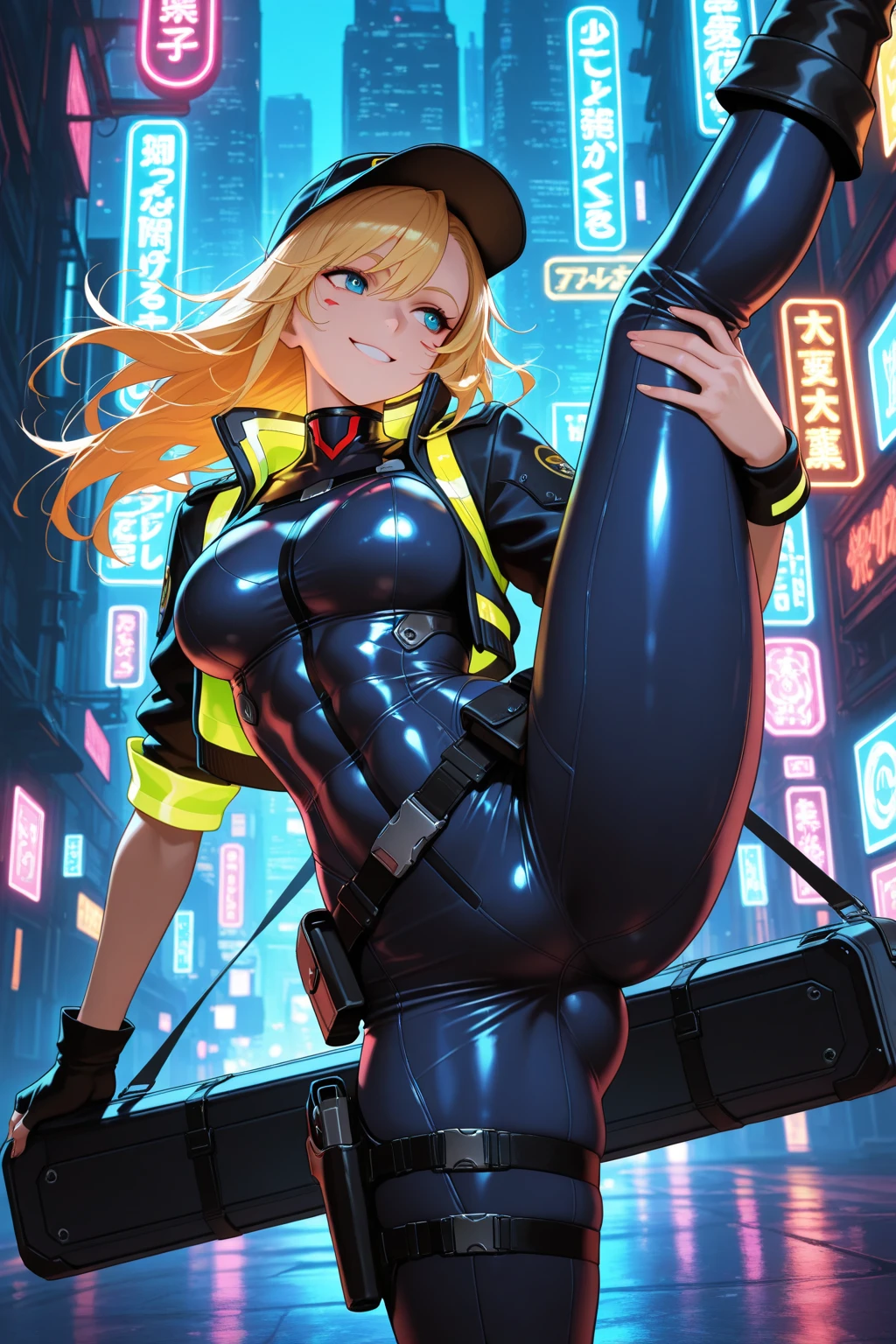 Barbara from Genshin Impact, erotic, porn, Hentai style, short-sleeved jacket, heavy boots, cyberpunk, cyberpunk style, augmentations, cyberpunk augmentations, Cyber skin, incriminate, night city, rain, heavy rain