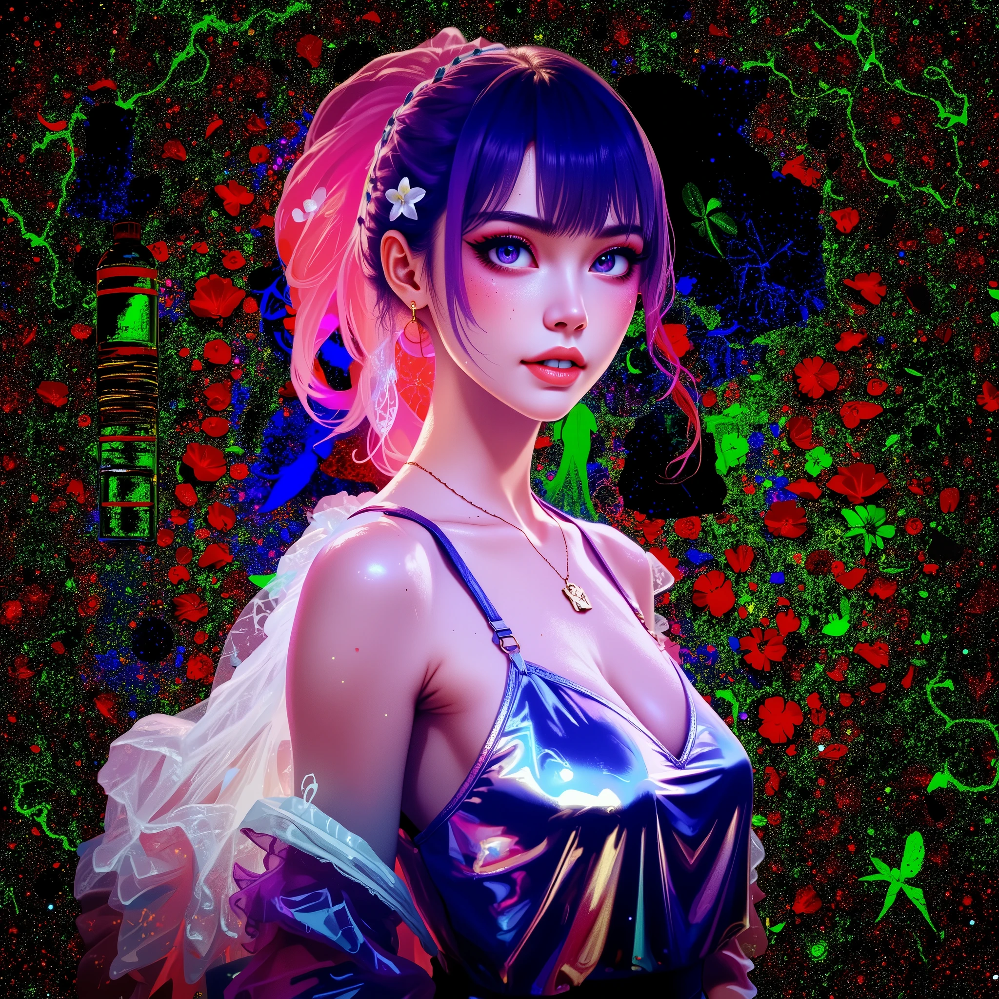 anime girl with a colorful umbrella in a field of flowers, cyberpunk flowerpunk, cyberpunk art style, inspired by Yanjun Cheng, dreamy colorful cyberpunk colors, dreamy cyberpunk girl, glitchpunk girl, anime style mixed with fujifilm, anime vibes, glowwave girl portrait, cyberpunk vibrant colors, cyberpunk vibes, vibrant fan art, cyber aesthetic, anime styled digital art,SFW