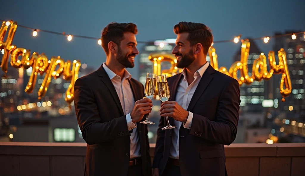Young cute handsome beautiful 2 without beard drinking beer with a handsome man 3 in a champagne farm