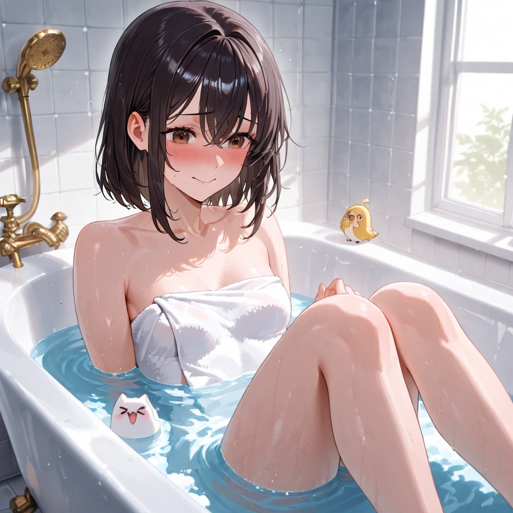 1girl, kobeni higashiyama, black hair, hair ornament, hairclip, mole, mole under eye, ponytail, short hair, (brown eyes:1.5), 
BREAK (Bubbles hide breasts:1.3), (cover one's breasts with one's hands:1.3), (nude:1.5), exposed skin, wet skin, (blush:1.2), sitting, (take a bath:1.5), Fluffy bubbles, White bubbles, (soap bubble:1.2),
BREAK (bubble bath:1.3), (Straight bathtub:1.5), bathroom, windows, BREAK looking at viewer, 
BREAK (masterpiece:1.2), best quality, high resolution, unity 8k wallpaper, (illustration:0.8), (beautiful detailed eyes:1.6), extremely detailed face, perfect lighting, extremely detailed CG, (perfect hands, perfect anatomy)
