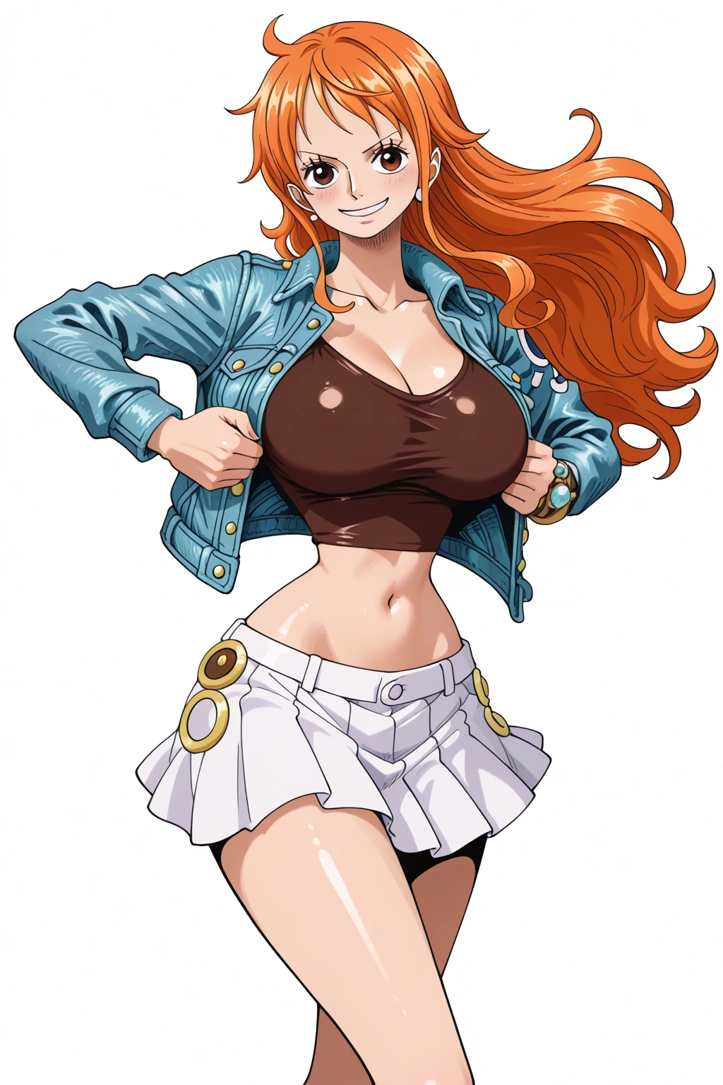curvy midsection, solo, 1 girl, female wrestler, ultra toned arms, smile, ), (detailed titration screen, upper body only, anime style: 1.8, anime drawing, ultra detailed face, ultra detailed body, 4k, Sumergai Lee Noriega, (standing), best quality, anime style, hires, highest definition, digital blending, bold drawing lines, ((wwe diva), (location: wrestling arena, crowds watching), ( pro female wrestler, slim body, (little biceps), , off-shoulders, closed fists, (very curvy: 2.8)), ((topless, nipples , shorts, white gloves, collar, arm band, (champion belt))), (pale skin, big breasts, widely open mouth, teeth), (big eyes, brown eyes, shiny eyes), (), (brown hair, loose hair, curly hair, wavy hair, long hair, missy hair), 27 years old, (crossed arms)