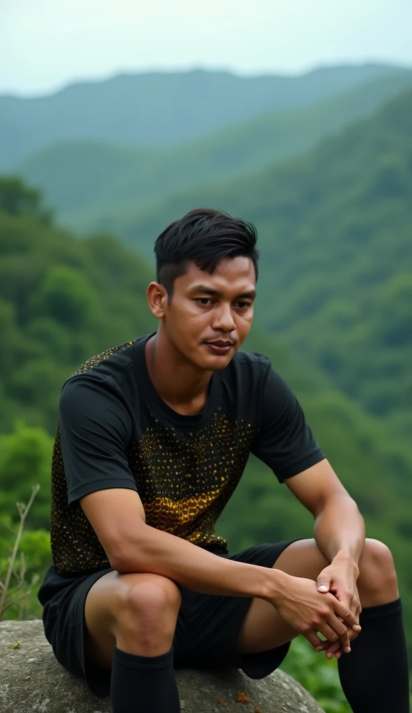 (best quality,4k,highres:1.2),ultra-detailed,(realistic:1.37)   A man haolding I phone,  wearing Striped green and black shirt, white Trosuor. Short black hair, (background change to village field) Portraits Additional. Image quality: Crystal clear details, every strand of hair visible, vibrant colors, sharp focus, realistic depiction of tears. Artistic style: Realism, capturing the raw beauty of the moment. Color tone: Cool and muted tones, emphasizing the melancholic atmosphere. Lighting: Soft, natural lighting casting shadows on his face, highlighting the contours and adding depth to the image.