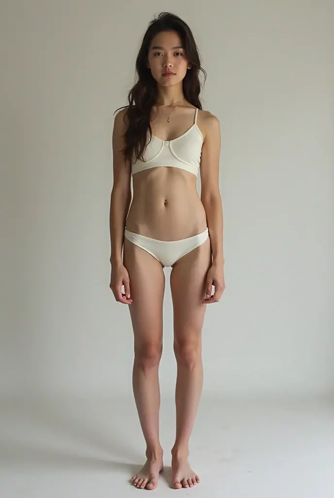 a woman, very thin body, body visible bones, sweaty weat body, very slender, pale white skin, panties, bra,tatto, full body, has a mental breakdown in an underground prison.
