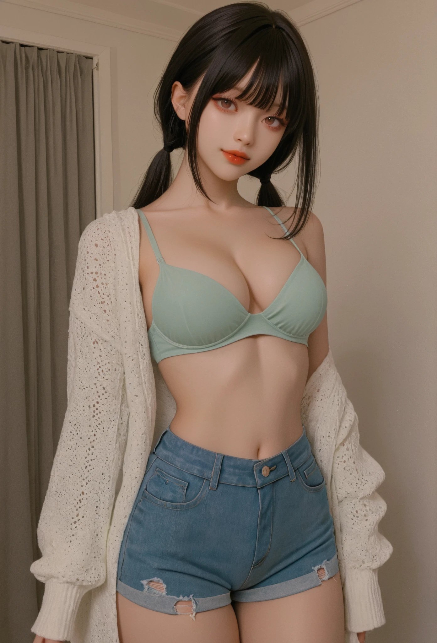 1 korean cute girl, (21 years old cute Korean girl:1.2), (kpop idol:1.2), (korean beauty:0.8), (korean mixed), (large breasts),