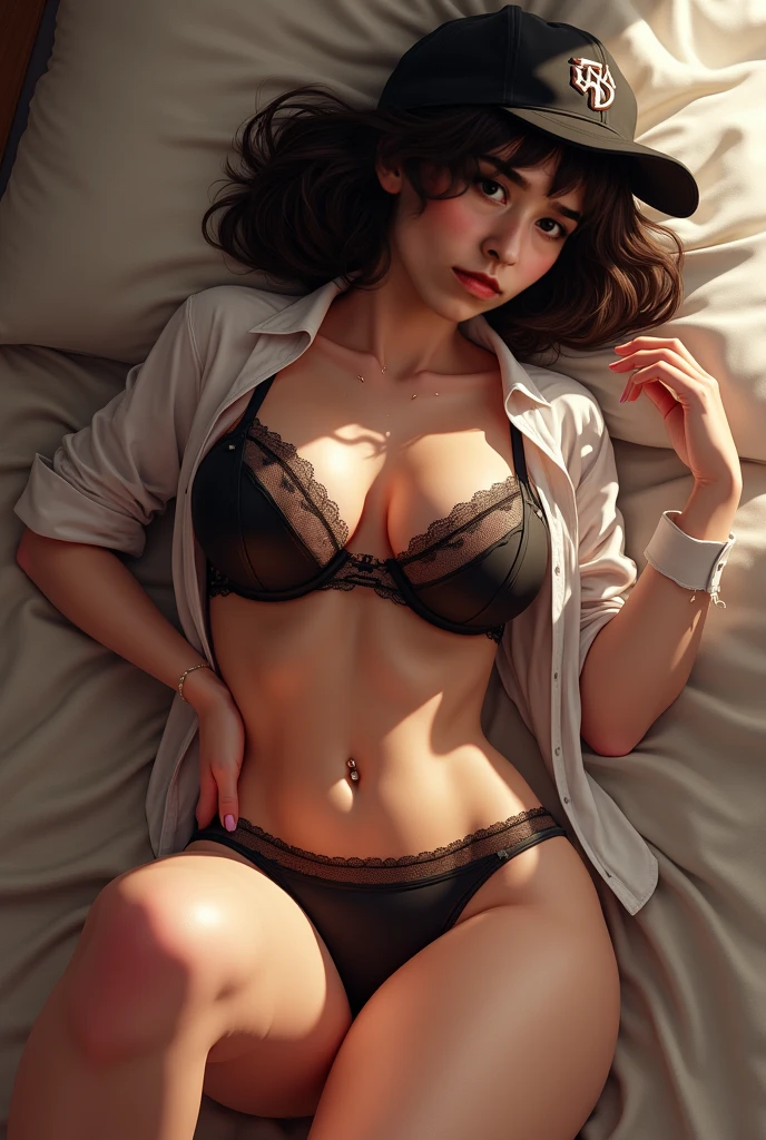 (RAW photo), (Realistic), (photo-realistic), ultra high resolution, masterpiece, highest quality, portrait, facial portrait, perfect lighting, detailed lighting, dramatic shadow, ray tracing, 1 Japanese beautiful lady, 20 years old, Voluptuous, cleavage, symmetrical eyes, beautiful detailed brown eyes, chubby lips, red lips, Super high resolution perfect beautiful teeth, big tits, big ass, big thick thighs, updo hair, black hair, half open mouth, smiling, looking at viewer, (V-neck Sweater:1.2), (black lace pantie:1.2), revealing clothing, in a old Japanese room, Sitting with Knees Up on sofa at living, spread legs, Cameltoe,