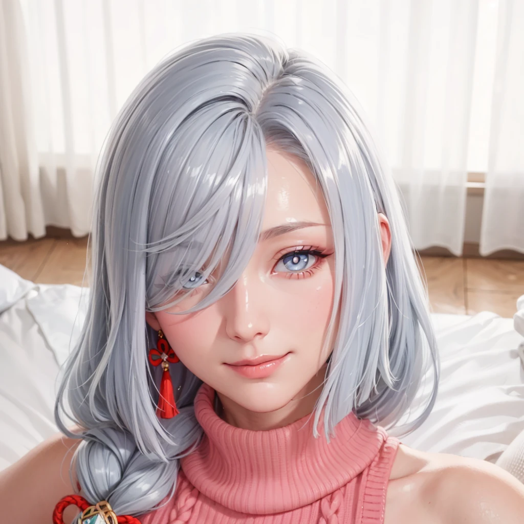 (Top quality, masterpiece, painting by a world-famous illustrator), (naked girl, short hair, white hair), (pale, white, black)