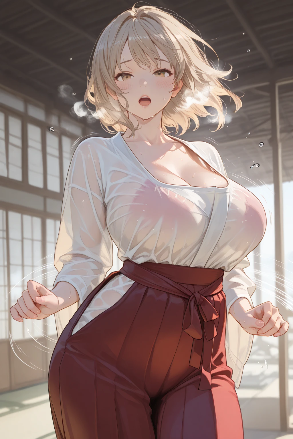 Headphones, red cheeks, detailed details (face, eyes, eyebrows, eyelashes) official art, masterpiece, highest quality, portrait photo of one girl, 16-year-old girl, wearing a yukata, (silver color, metallic, ) 8k, blonde, short hair, high resolution, ( butt:1.2)(headphones:1.2), (excellent rendering, stands out in its class), (great detail, good lighting, wide angle), big breasts (0.6), plump thighs, absolute area, detailed background,