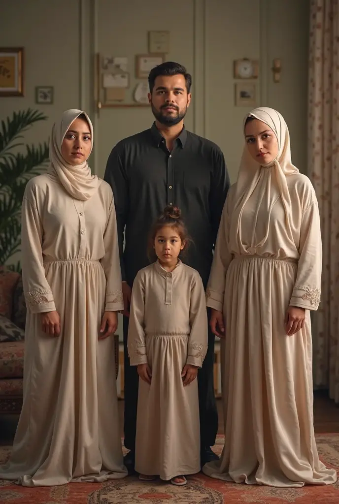 cartoon photo of a Muslim family with a wife wearing a niqab and 2 sons