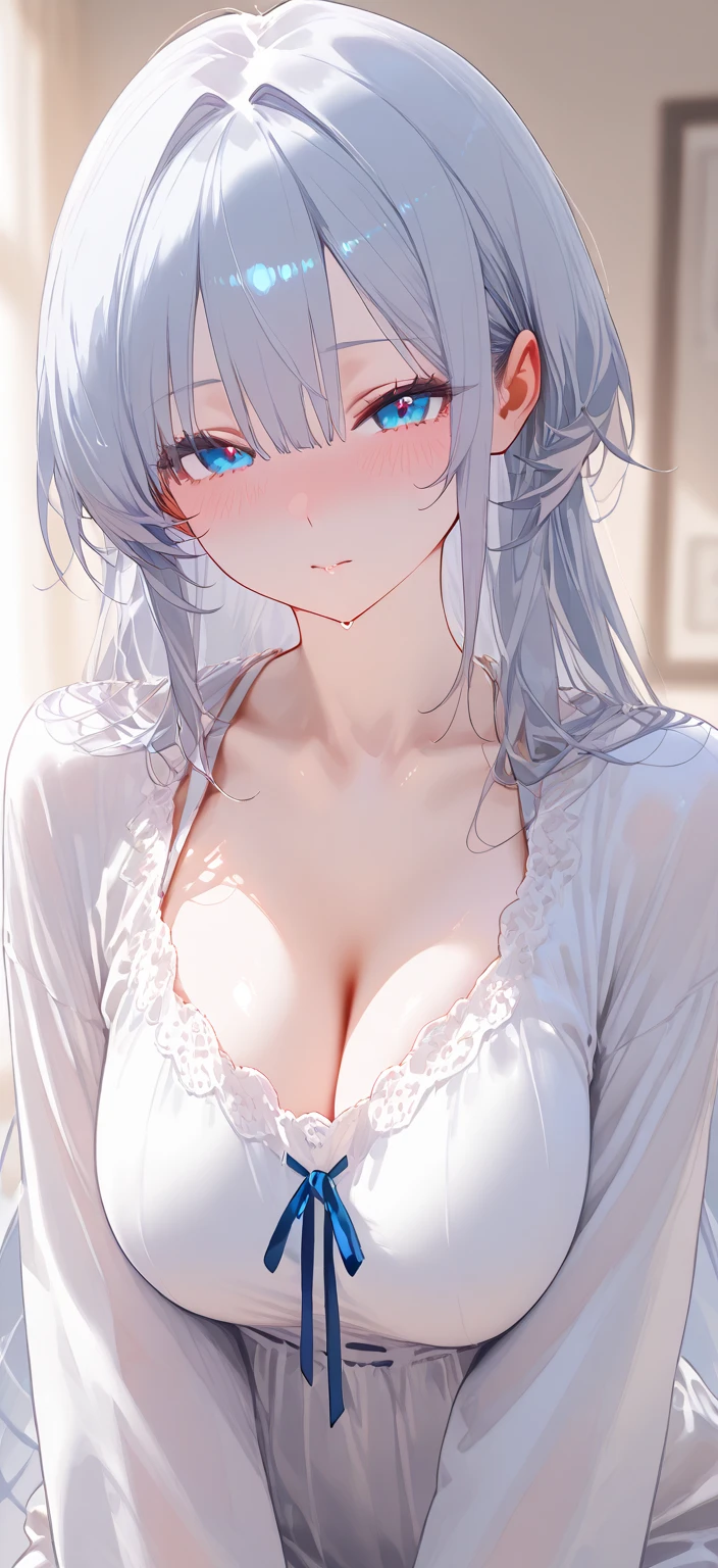 (masterpiece: 1.3), (Maximum resolution: 1.2), (Ultra High Definition TV: 1.2), Cinematic Light, 8K resolution, Detailed facial features , (Sharp focus: 1.2）, (Focus on the face:1.2),Perfect Style, Beautiful Face, Acura, Anatomically correct, Highly detailed face and skin texture, Beautiful Eyes,Beautiful Eyes, Thin eyebrows, Glitter Eyeliner: 1 Natural Cheeks, Glowing Skin, Fair skin: 1.2, (Glossy Lips: 1.4),、 (Embarrassed look: 1.2),Highly detailed face and skin texture, Natural Cheeks, , Glossy Lips: 1.4,Perfect Style、Cleavage、Soft Breasts、（I spilled yogurt on my chest:1.4）（White mucus on thighs:1.2）、 blush、A humiliating look、Anxious expression、A look of humiliation、Embarrassed look、Glare、anger、sorrow、tears、Open your knees、Spread your legs、 White underwear、Sparkly little earrings and necklace、Disheveled clothes、White panties、sweating、Thin underwear、stockings、Year: 22 years old, A clean-cut woman,1 person、 Upward-facing chest, blonde、Silver Hair、Black brown hair、Blue-gray eyes、Greenish-gray eyes、(On my back, ベッドにLying down, ベッドにLying downいる, Lying down, White sheets:1.3)、Old bedroom、Late Night、(Dark colored maid outfit:1.2)、masturbation behavior、short hair、