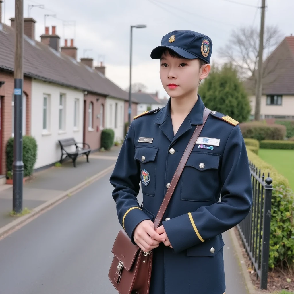 (medium full shot) of (attractive young woman:1.1) soldier, japanese with black hair styled in twin-tails, dark brown eyes, pale skin, petite, wearing Fitted jacket with insignia patches, tailored skirt, combat boots, peaked cap, M4 carbine rifle, laughing, arms crossed, set in Bedroom, Serene retreat with a queen-sized bed adorned with fluffy pillows, a bedside table with a lamp, a dresser with a mirror, a cozy reading nook with a comfortable armchair, a window overlooking the garden , ,Masterpiece,best quality, photorealistic, amazing quality, very aesthetic, extremely detailed face,