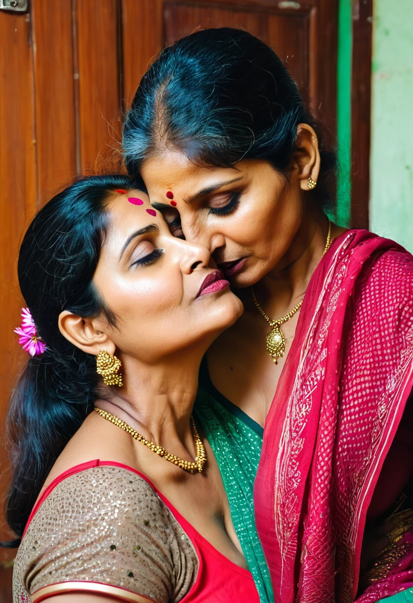 Indian mom age 50 with big kissing her adult son