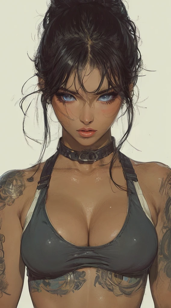 black hair, TATTOOS, muscualr, naughty face, mole under eye, Teenage female, happy, warriors, first-person view, 8k, super detail, super detail, textured skin