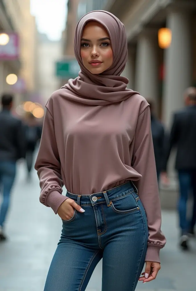 Hijabi girl denim jacket skinny jeans
