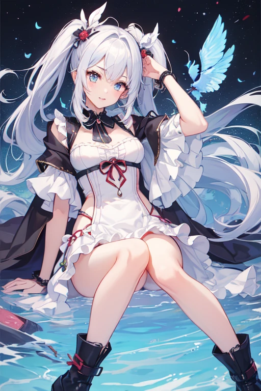 (mystical:1.4), Cosmos Field、(cosmos:1.5) (1girl in, Solo:1.4), Cute, (Chibi:1.6),Detailed small breasts, Raise your left hand、Rising Sun rains down on her left hand in a fantastic scene、A fantastic pre-beat where strong winds materialize all over the area and cosmos petals soar、Visual effects that make her spot beautiful、 ((Writing line transparency Highest quality Best work Concept art.))、Beautiful illustration, pastel color, Illustration style, Realistic skin feeling, Realistic materials、watercolor paiting, A background with detail, three-dimensionality and depth