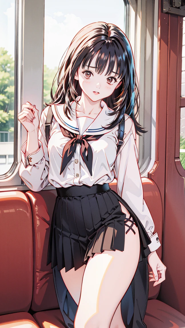 （Film portrait photography，film portrait，Beautiful two-dimensional wallpapers）（delicate eyes， natural skin texture， details on face）（Soft professional lighting，Private photos，35mm film， Hazy beauty）（15 year old cute loli sideways：1.6，clavicle：1.4，Wearing a sailor suit and jk skirt with visible underwear，Refined waist-hip ratio：1.6，White and long legs：1.lump figure：1.5，Smile，small red lips：1.4，Wearing a bow：1.4，Lovely feet:1.3，French bangs:1.4，high ponytail：1.6）（In a girly Japanese pink room：1.4，Flying birds in blue sky and white clouds：1.5，Sitting posture with legs hugged on the ground，The picture  very neat ：1.5）