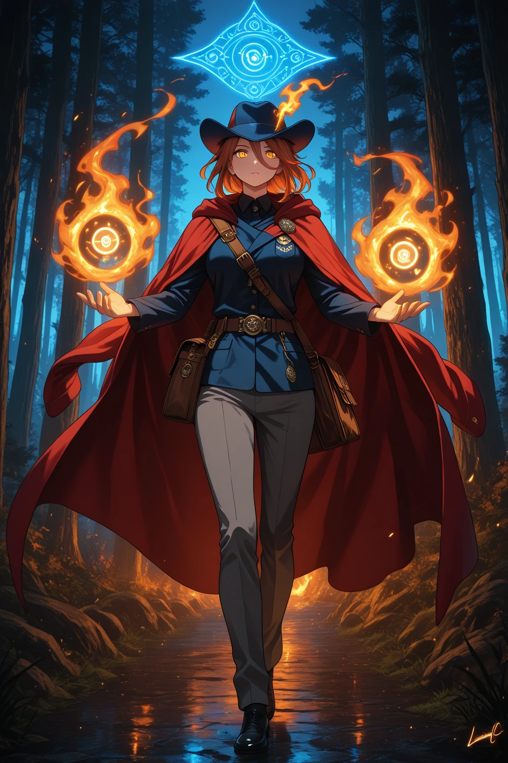 An outstanding beautiful white girl painting, firelight, flame surrounding, fire magic messenger, dota 2 fire girl style, ghost knife style, fire-like hair, long red hair, watery blue big eyes, thin waist, wide , mage robes, magic colors, World of Warcraft style, By Blizzard Entertainment, Ultra HD, 8K, real skin texture, best light, best shadow, Lina from dota2, action, wizarding world, Prone view, small mouth, small nose, big eyes, cute, full body, perfect body proportions, enhanced contrast, fire dragon as background, void fragments