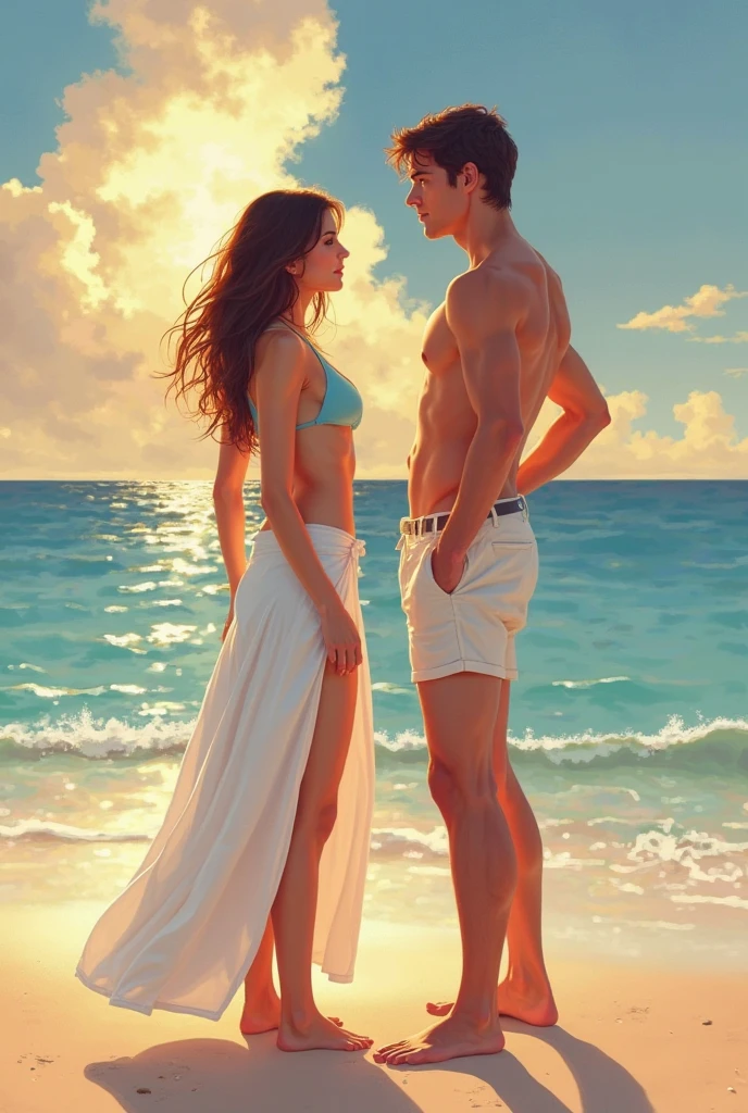 A man standing beside two nude girls
