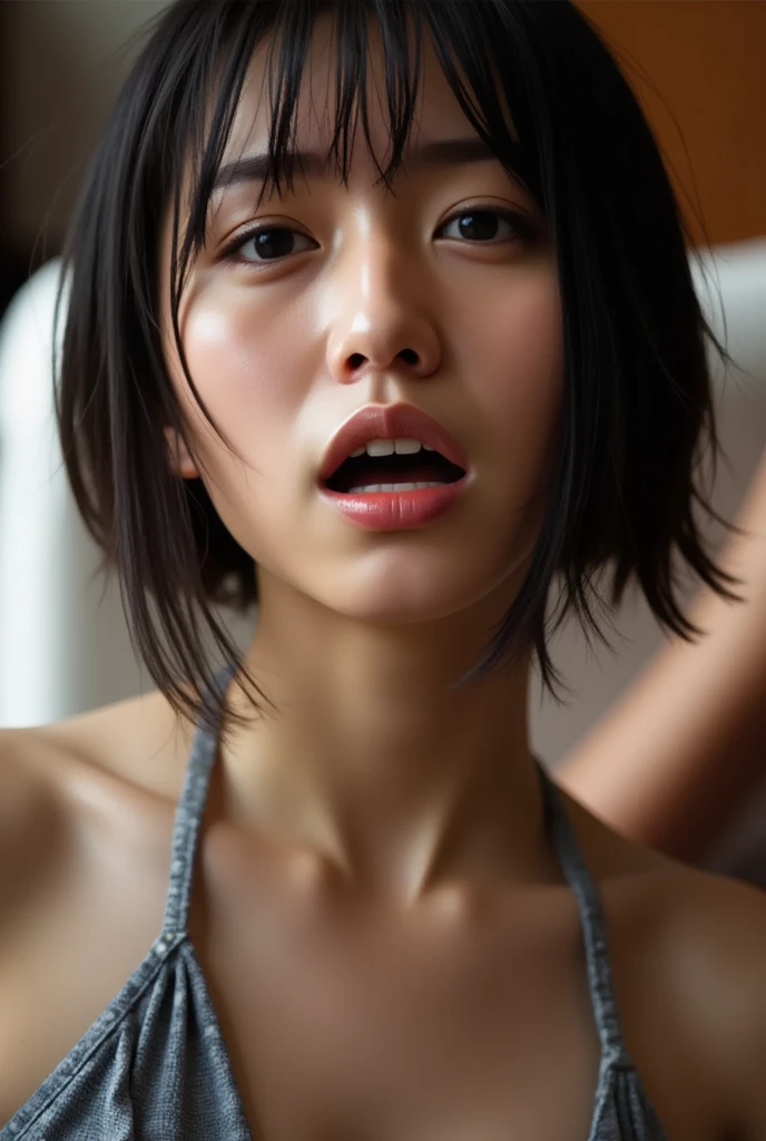 Combines， RAW photogr， best qualtiy： 1.4）， japanes, beauitful face， （Real Face： 1.4），beatiful detailed eyes， （realskin： 1.3）， Beautiful skins， Attractive， 超A high resolution， Ultra photo realsisim， K HD， the golden ratio， （Detailed face： 1.4） (With short black hair:1.5),  (NSFW), (show vagina), (18yo), (flat chest:1.5), (athlete girl:1.5), (no bra:1.5), (naked:1.5), (moist), (wet body), skirts, passionate, (fellatio:1.5), (penis:1.5), (open mouth), (kneeling), (1boy, 2girl), (sextoy, dildo), passionate