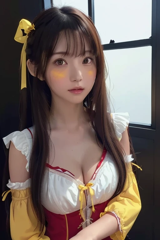 HD8K,18-year-old girl from China,Luxury villa bathroom inside,Wear a yellow turban,Delicate skin、Delicate texture,Delicate and bright black eyes,close-up all over the body,Cleavage seduction,Delicate portrayal