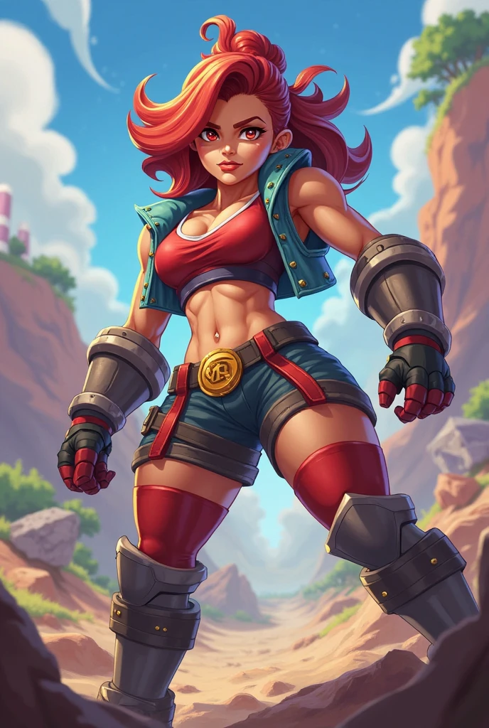 Ashelin,pointy ears,green eyes,facial mark,red makeup,dreadlocks,
abs,standing,serious expression,closed fists,Solo,single gauntlet,
sitting,
black gloves,highleg panties,midriff,belt,red crop top,long sleeves,
outside,science fiction,base,cloudy sky,
(insanely detailed, beautiful detailed face, masterpiece, best quality),<lora:Ashelin-10JDv7:0.8>,