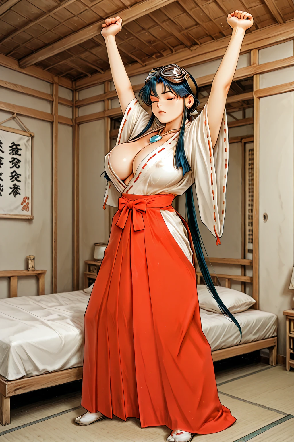 (best quality), (very aesthetic), (ultra-detailed), (best illustration),(a mature female),(perfect face),Mrs. Mi,Ryūūden,(((NSFW))),((full_body)),((full_NUDE),(Woman with pubic hair),red cheek,sweating,skinny,flushed skin,(standing),traditional Chinese bedroom,