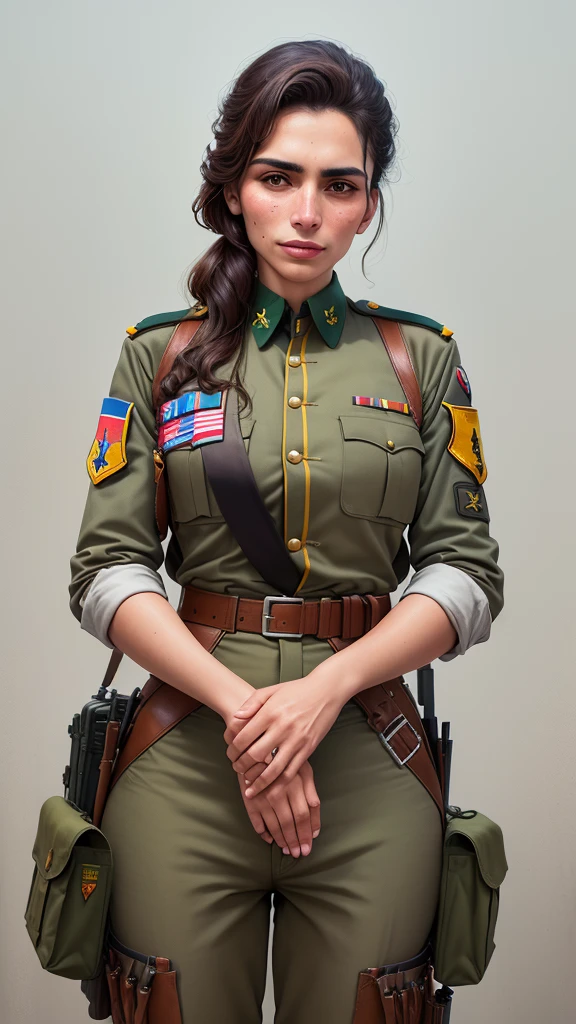 Realistic, realism, photorealism, photo-realistic, high contrast, (photorealistic:1.4), 8k high definition detailed realistic, (best quality, masterpiece:1.2), full bodyshot, photon mapping, radiosity, physically-based rendering, best quality, highly detailed, 1girl, (full bodyshot), looking at the viewer,greencod, Short hair, ponytail, military uniform, military cap, military camp background , <lyco:GoodHands-beta2:1> <lyco:epiCRealismHelper:.7>
<lyco:cpl.green:.5>