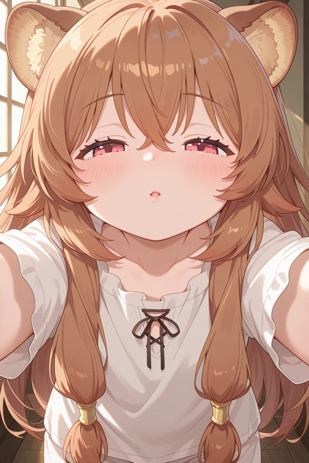 cute girl, (rolling eyes), sticking out her tongue, flushed face,