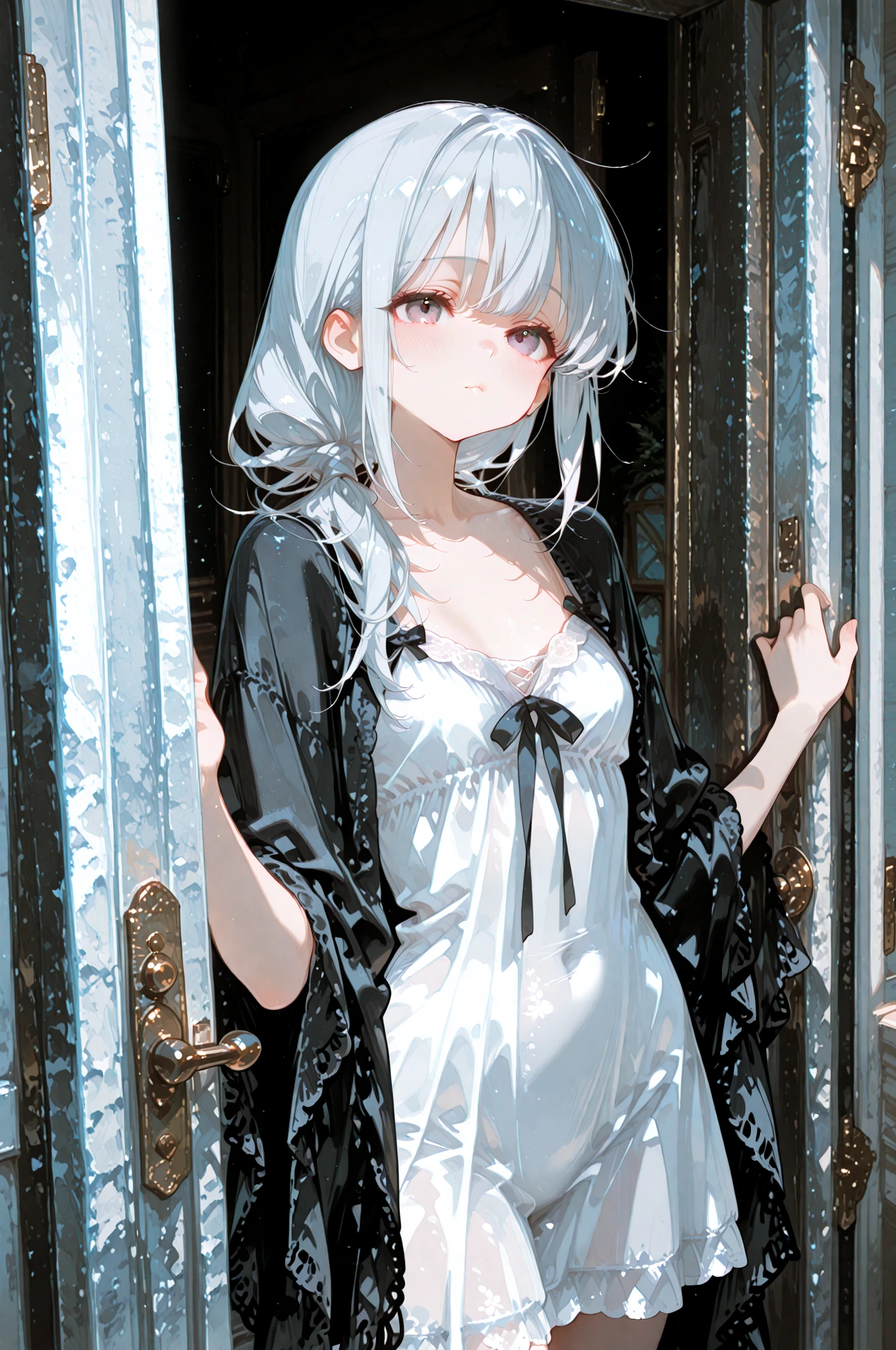 ((Little Huntress girl)) holding a ((rifle between her legs)) ,long red curling hair,((airy white sheer micro tiny dress)), very sheer micro dress, risqué, snows,Cold,4K,Detailed,Realistic, (13 years old),  ((age 13)), American, beautiful, beautiful face, small, short, very sensual poses, puffy nips
