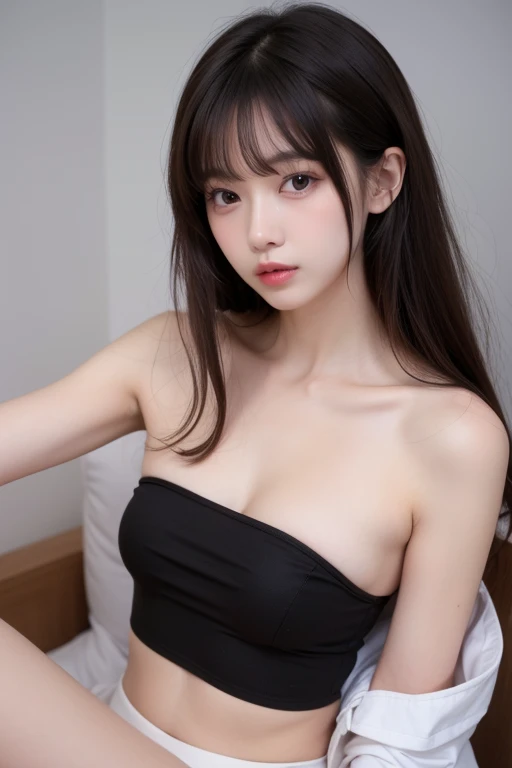 Black Silk, naked, Big Breasts. Lie down in bed