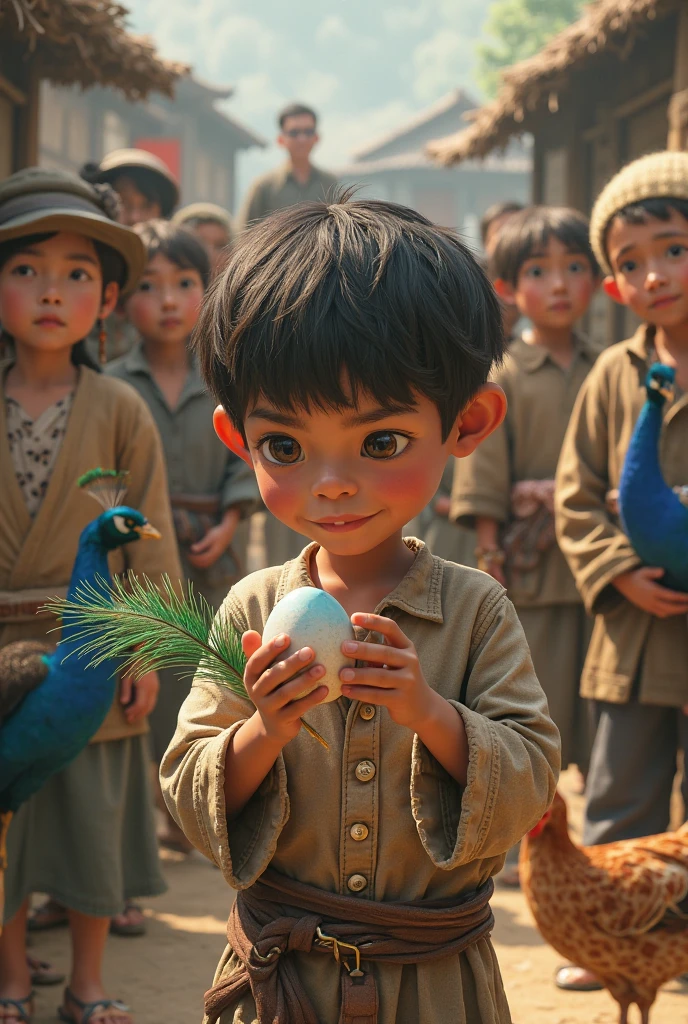 male people,Southeast Asian,Bright eyes, cherub,Pony coat,Wearing a cloak,Light brown skin, Clay, Models, a blind box toy, Glossy and delicate,Mountain and sea background, Good gloss, 3D rendering of,Best quality