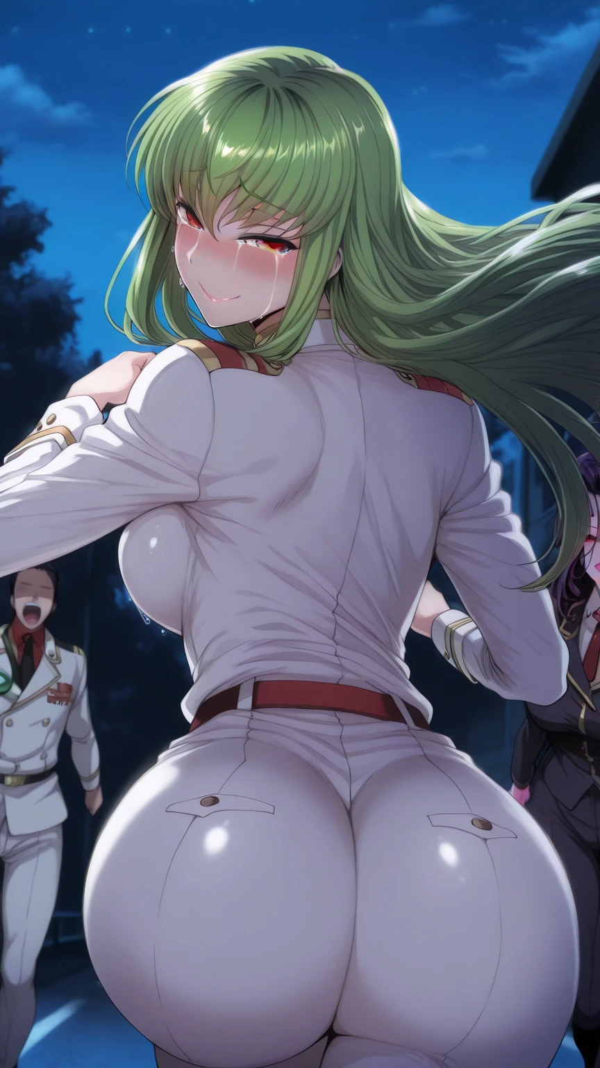 She is an arrogant person, Mean, slutty,Beautiful mature super perverted lesbian,Wear an ultra-high-end sexy skinny robe,Extreme lewd lesbian bitch style。Her whole body wrapped tightly around it。,One sheet is compact and eye-catching。She has white and green hair,Long white-green hair,Diagonal bangs are particularly long,Completely covered her eyes, No one can see it,It gives a mysterious feeling。 The curves of her body are very beautiful and advanced,Perfectly displayed under the uniform of a bitch。Especially her elegant mature ass is wider than her shoulders,It gives an irresistible appeal。The whole body of a plump mature woman like a saint is wrapped in a white-green substance,Able to cling to her skin,Highlight her charming curves。The main body color is pure white,It symbolizes the path of depravity and obscenity,Harmonizes with the robes that female dogs usually wear。 Skinny leather cuffs、The green trim at the neckline and hem adds a touch of vitality and dynamism to the whole,It breathes a touch of life into the bitch's clothes。This skinny robe fits perfectly,It can highlight the contours and graceful lines of the sexy body,