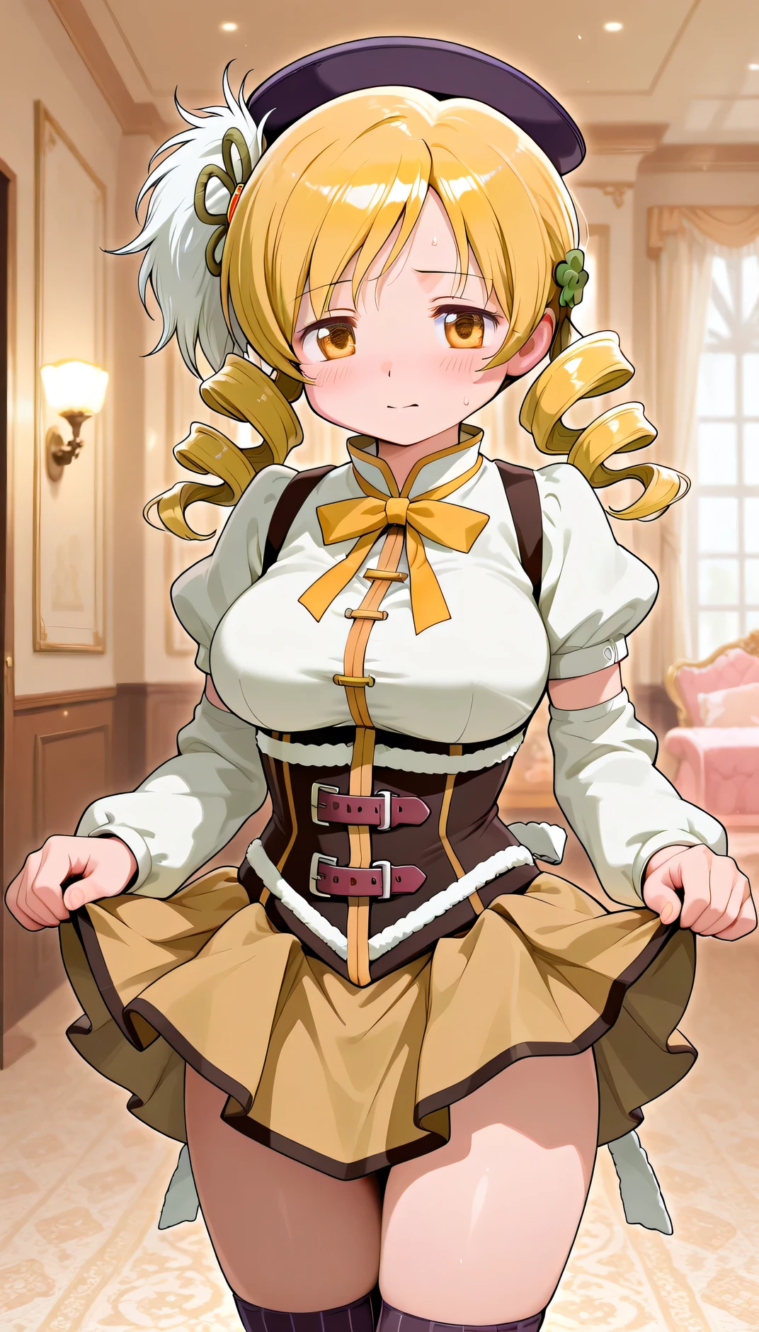 Mami Tomoe, Magical Girl, lifting her skirt , stop, elegant room